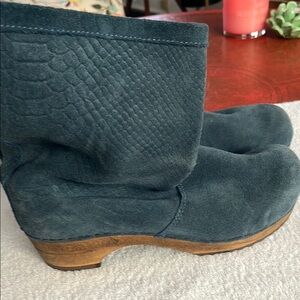 Blue Suede Mules with Wooden Sole